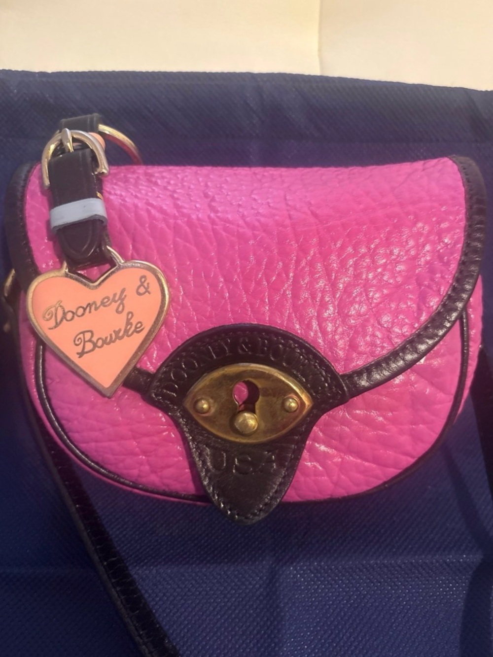 Dooney & Bourke Hot Pink & Black XBody Saddle Bag with Heart Keychain